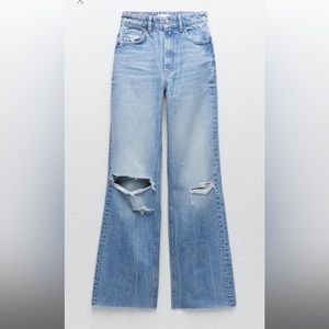Zara TRF Ripped Wide Leg Jeans
